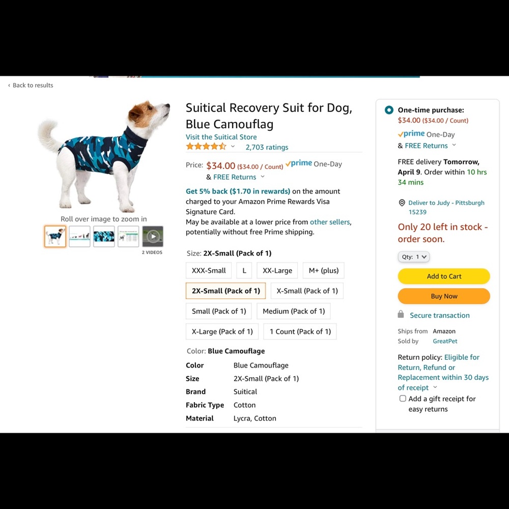 Suitical Dog Recovery Suit - Picture 5 of 7